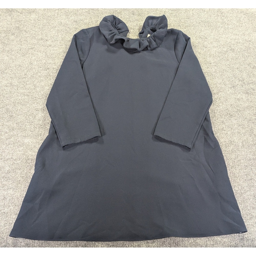 Tuckernuck Daphne Navy Blue Ruffle Neck Bow Back Shift Mini Dress Pockets XL